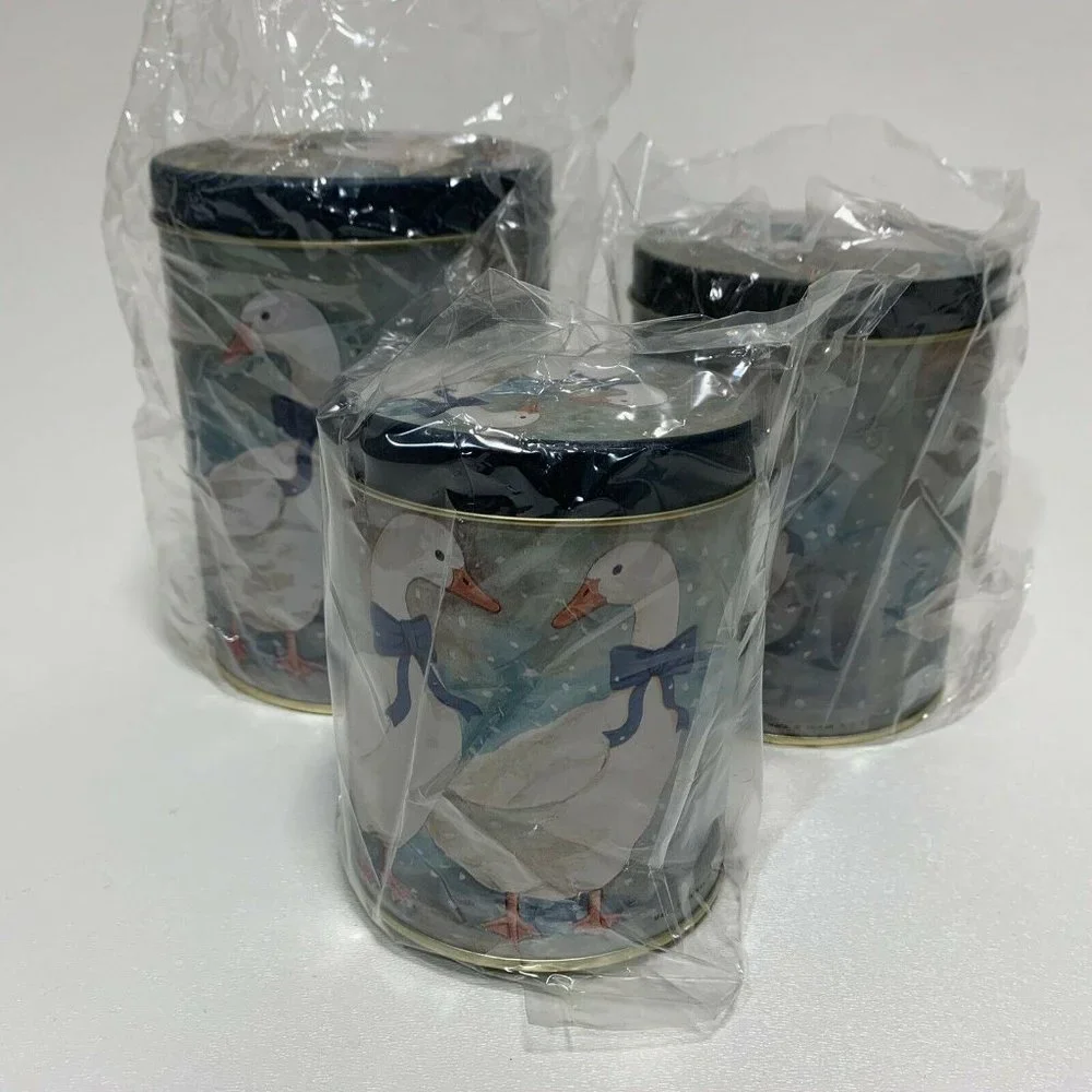 Vintage Nesting Metal Tin Canisters Winter‎ Geese Ducks Set of 3